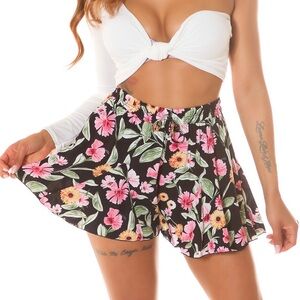 Boho Black Floral High Waist Shorts